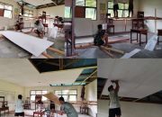 Satgas Tmmd Ke-128 Kodim 1801/Manokwari Pasang Plafon Ruang Perpustakaan SD Inpres 62 Asai